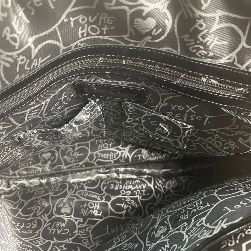 Betsey Johnson Nylon colorful large laptop shoulder bag black patent trim &strap - Picture 13 of 14